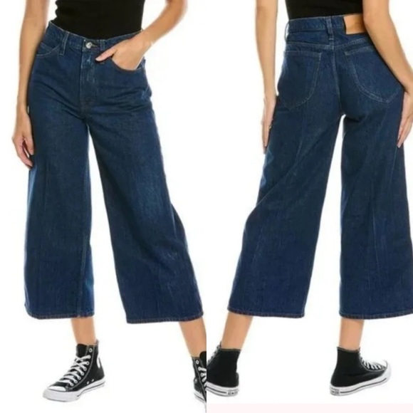 Frame Denim Le Italian Wide Leg Crop Jeans Rinse Dark Wash Rigid Denim High Rise - Picture 7 of 16